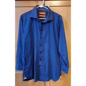 Tallia*Mens*button down* dot* dress shirt *100% cotton *navy*16/16 1/2*32/33